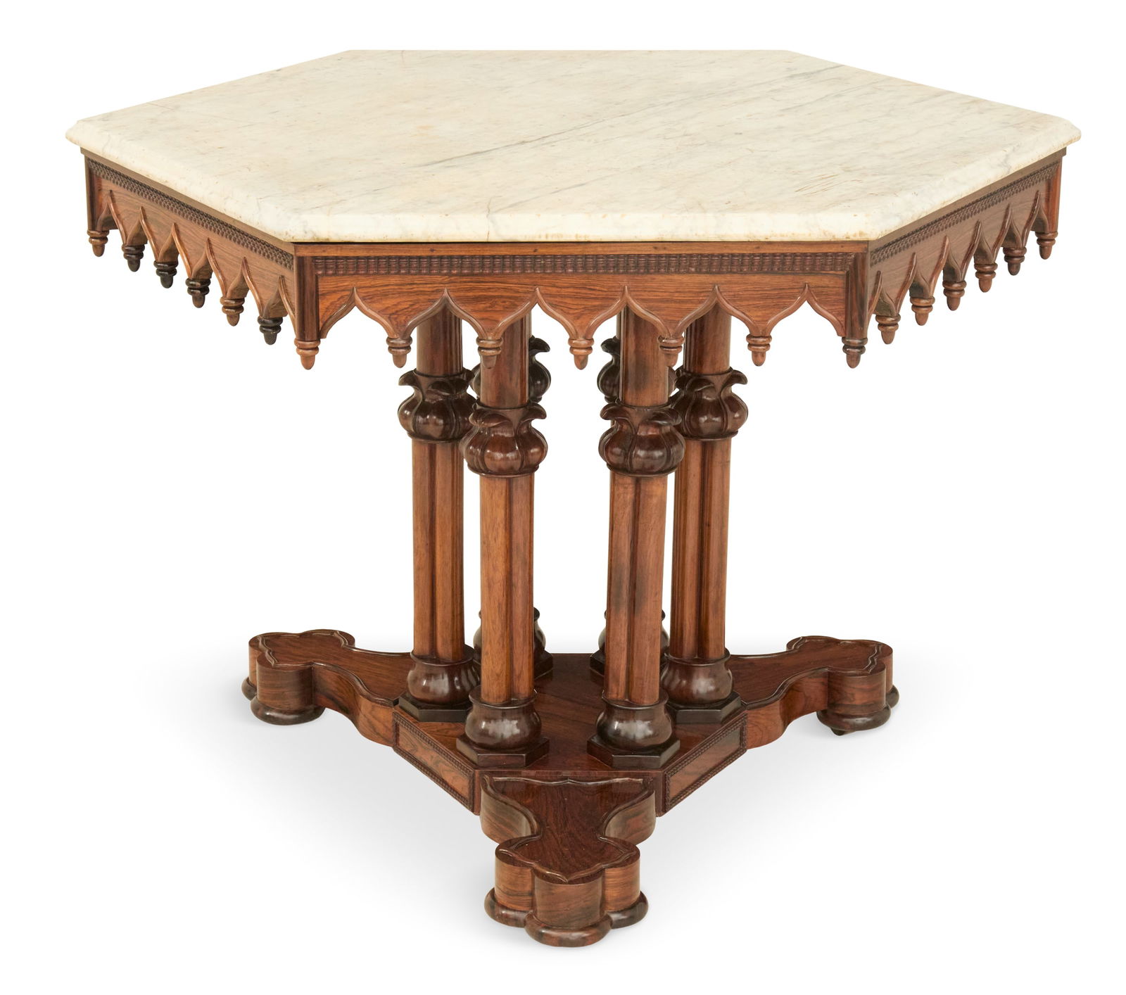 American Gothic Revival Marble-Top Center Table - 5