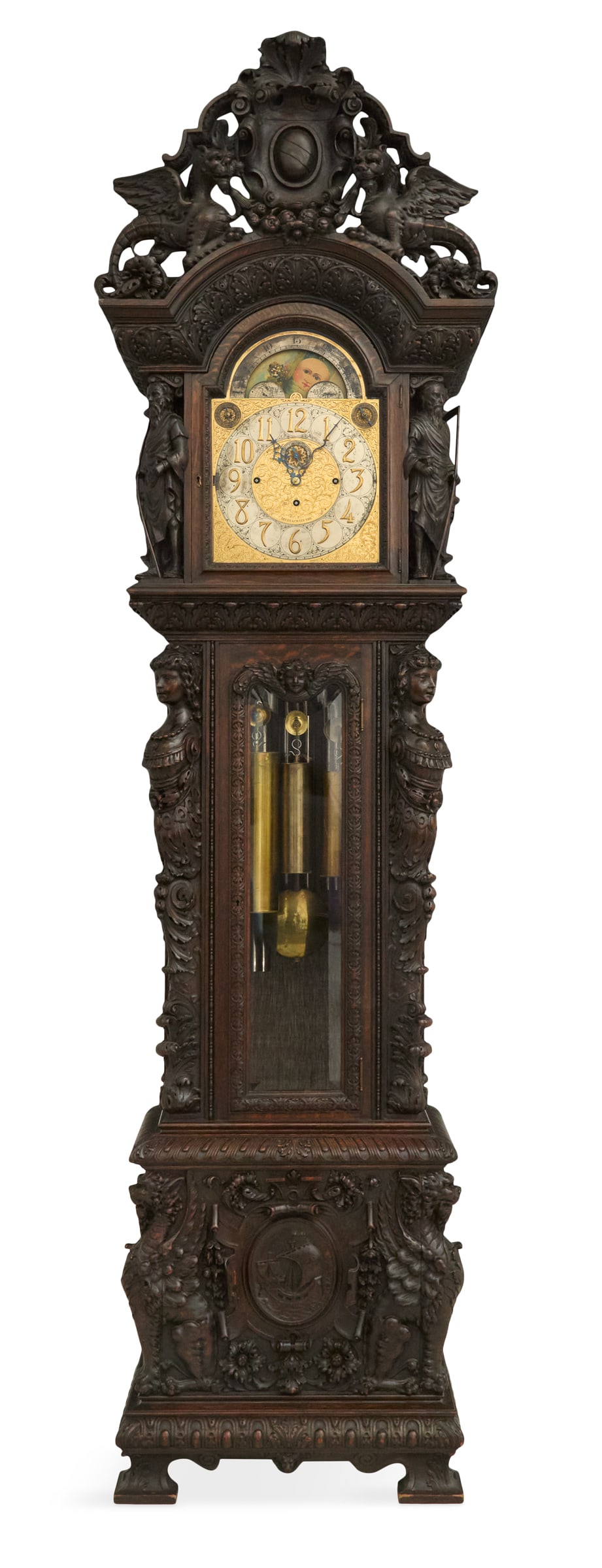 Important Monumental Carved Oak Tall Case Clock (1 of 9)