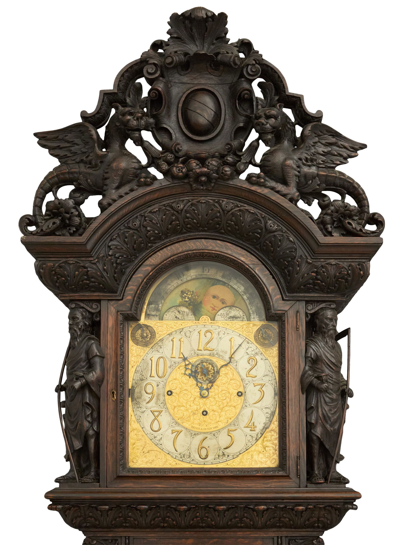 Important Monumental Carved Oak Tall Case Clock - 2