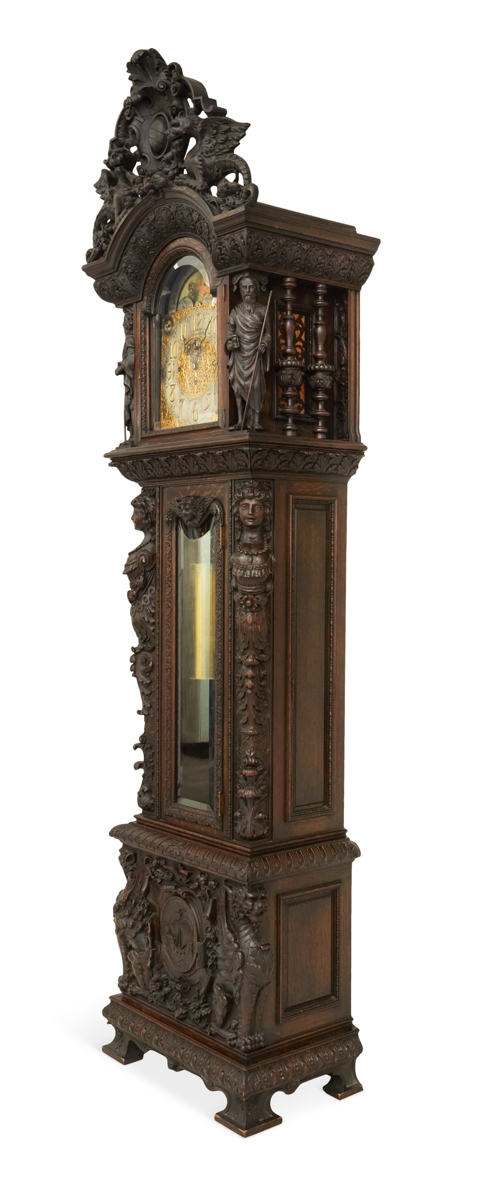 Important Monumental Carved Oak Tall Case Clock - 5