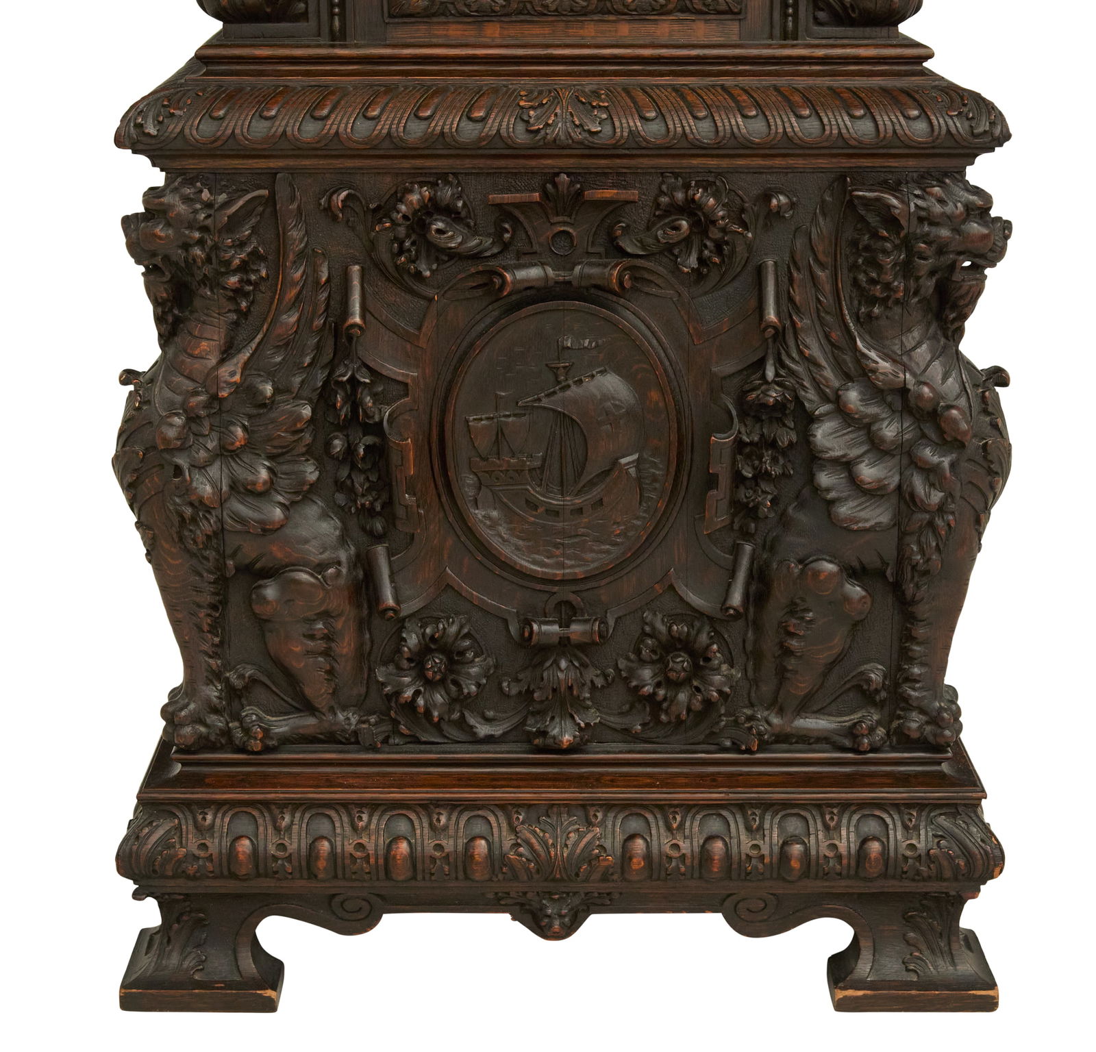 Important Monumental Carved Oak Tall Case Clock - 6