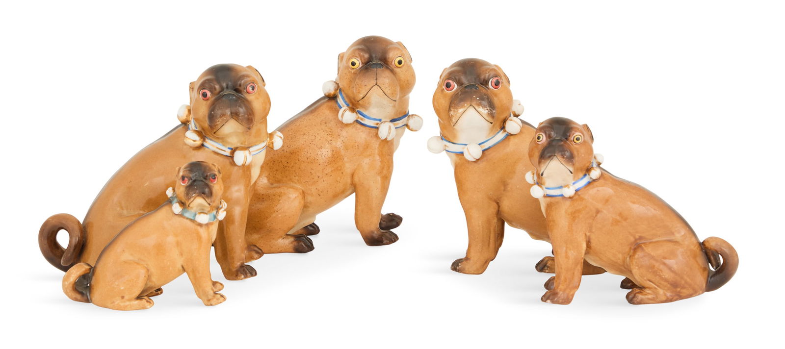 Group of Five German Porcelain Pugs (1 of 3)