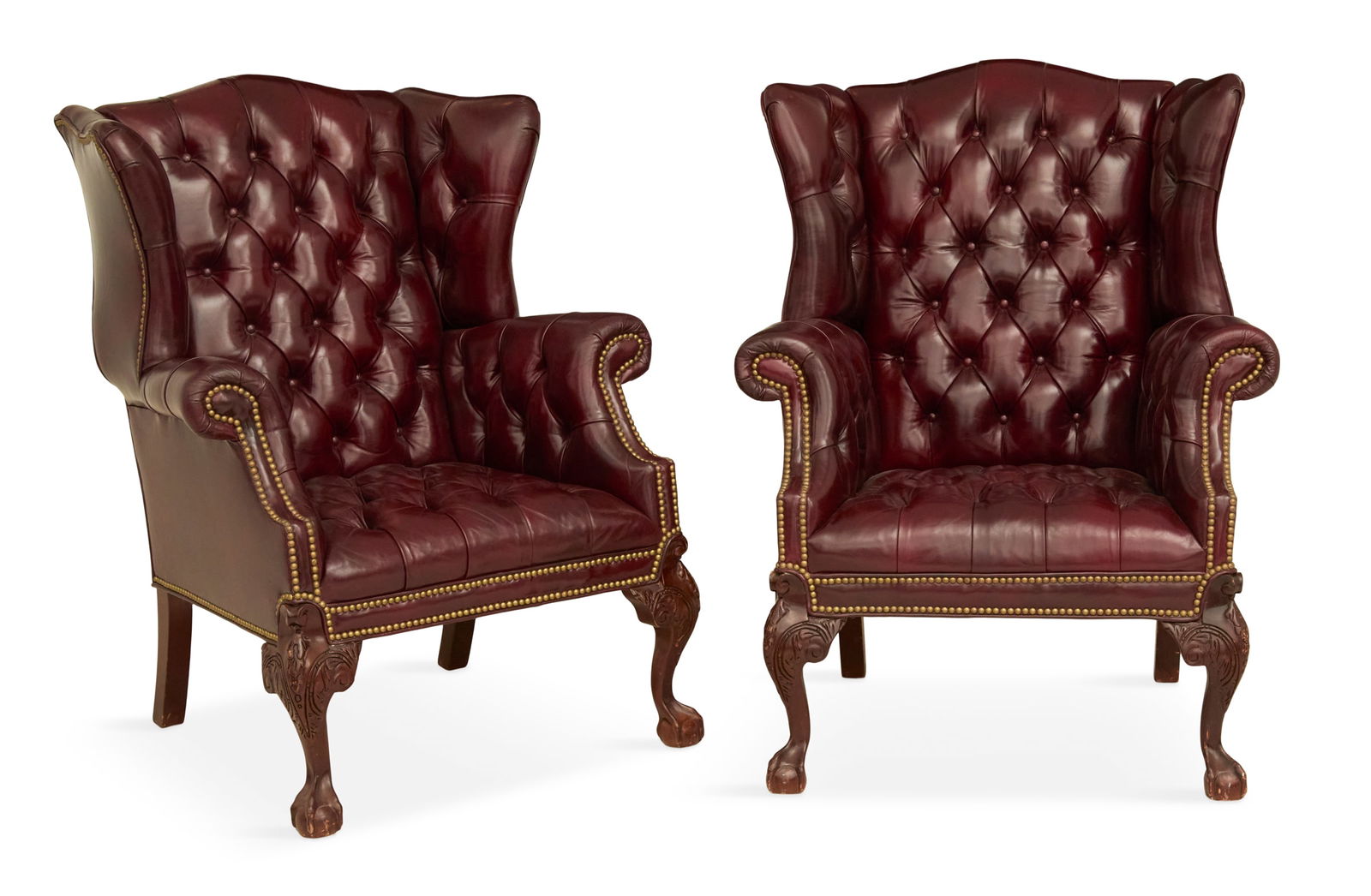 Pair of Chippendale-Style Leather Wing Chairs (1 of 2)