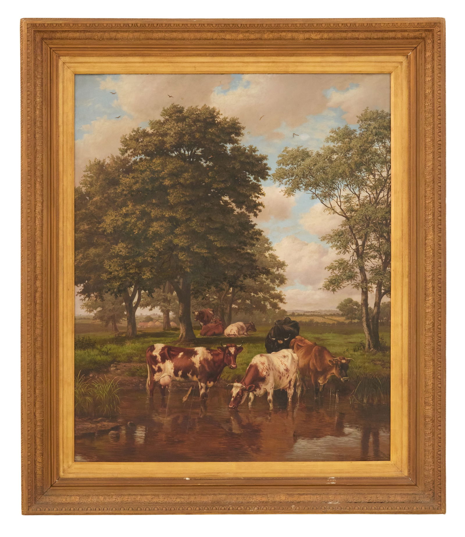Joseph Dixon Clark (British, 1849-1944): Joseph Dixon Clark (British, 1849-1944) "Highland Cattle", 1884 oil on canvas signed and dated lower left. Framed. 42-1/4" x 34", framed 56" x 47" Provenance: The Estate of Timothy Scott Shafer,