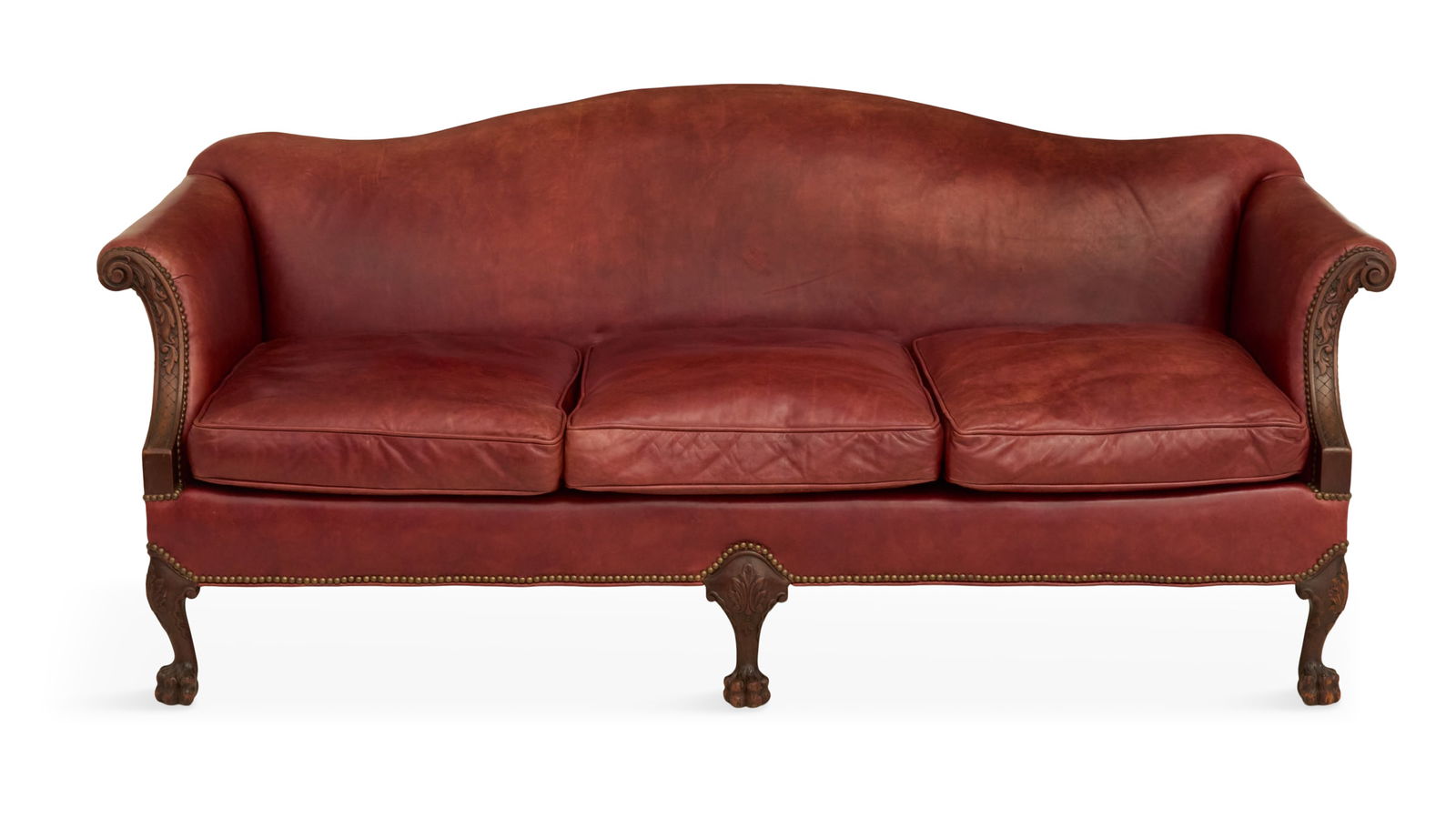 Leather Camelback Sofa in the Chippendale Taste (1 of 3)