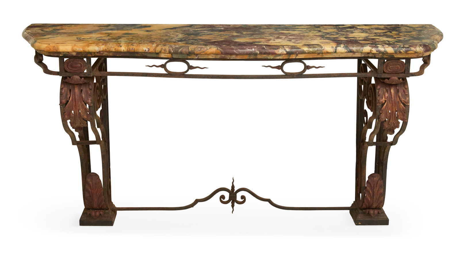 Large Wrought-Iron and Marble-Top Console Table (1 of 3)