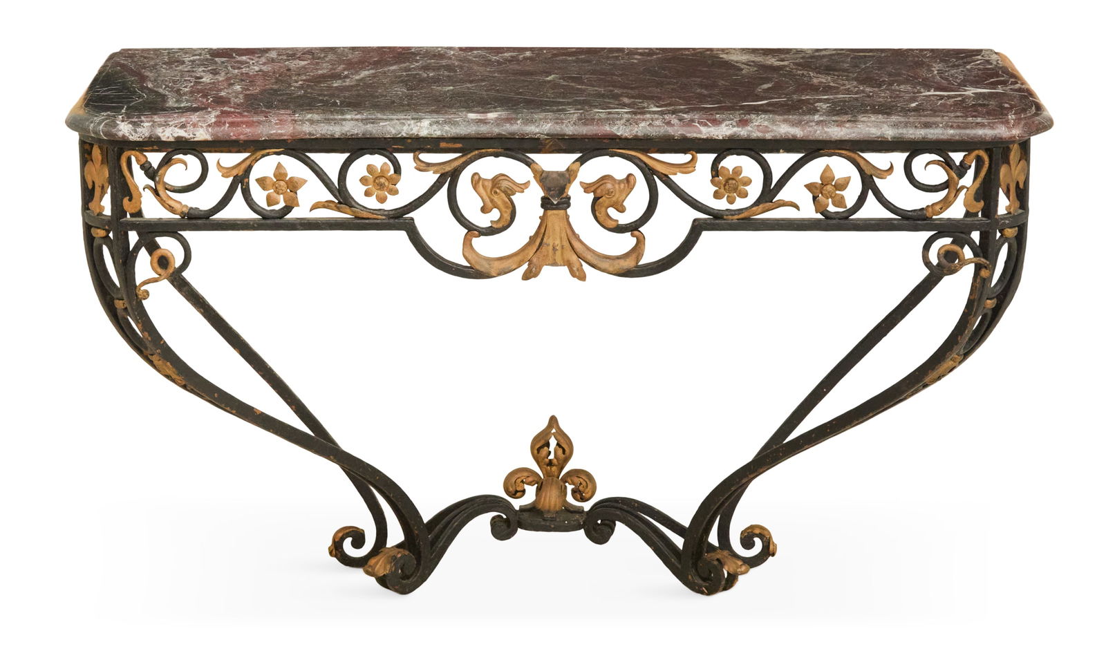 Wrought-Iron and Marble-Top Console Table (1 of 3)