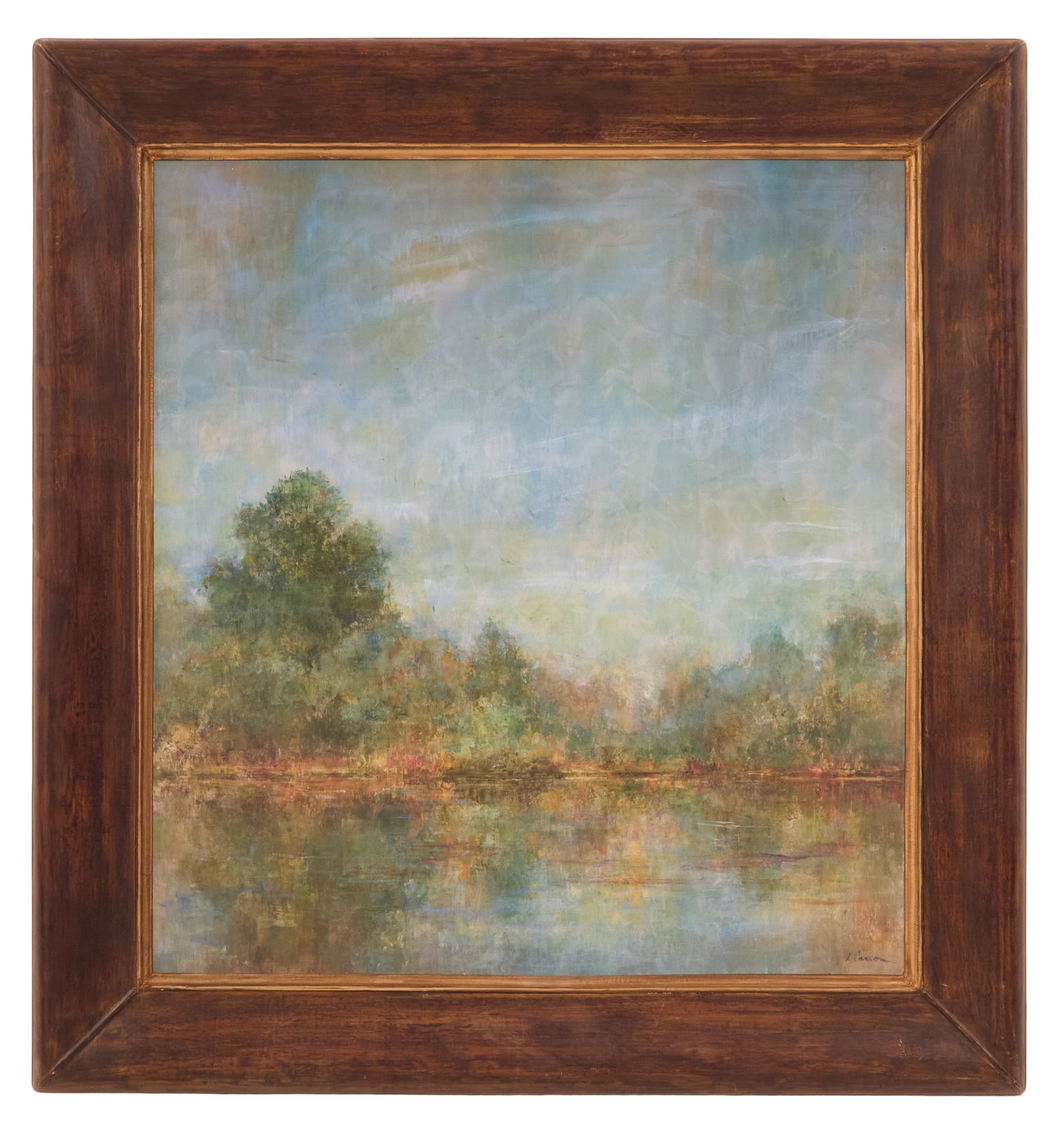 Lynlie Carson (American, 20th Century): Lynlie Carson (American, 20th Century) "Autumnal Landscape" oil on wood panel signed lower right. Framed. 39" x 36-1/2", framed 50-3/4" x 47"