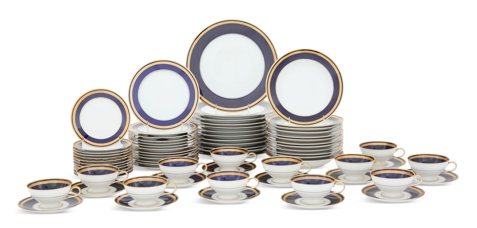 Hutschenreuther "Monarch" Dinner Service: Hutschenreuther "Monarch" Porcelain Dinner Service ca. 1963-1989, the service including: twelve dinner plates, dia. 10-1/2"; twelve soup plates, dia. 8-1/4"; twelve salad plates, dia. 7-3/4"; twelve