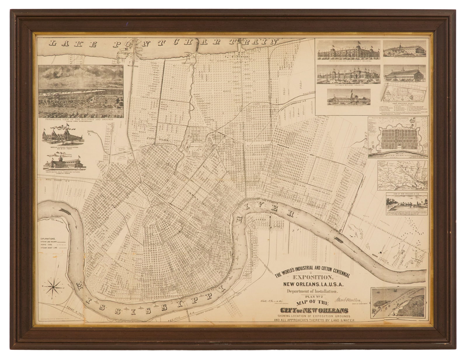 World's Industrial & Cotton Centennial Exposition: The World's Industrial and Cotton Centennial Exposition, New Orleans, Louisiana, Plan No. 2, Map of the City of New Orleans1884, printed by the Southern Litho. Co., New Orleans, Louisiana.Glazed and f