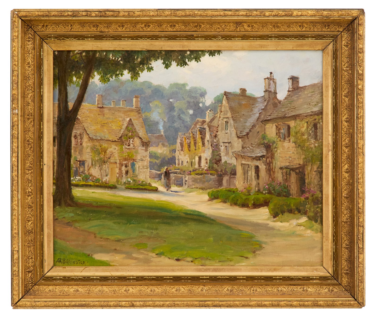 Anna Mary Richards Brewster (American, 1870-1952): Anna Mary Richards Brewster(American, 1870-1952)"Square in Cornwall"oil on canvassigned lower left, titled on stretcher en verso.Framed.16-1/4" x 20-1/4", framed 21-3/4" x 25-1/2"