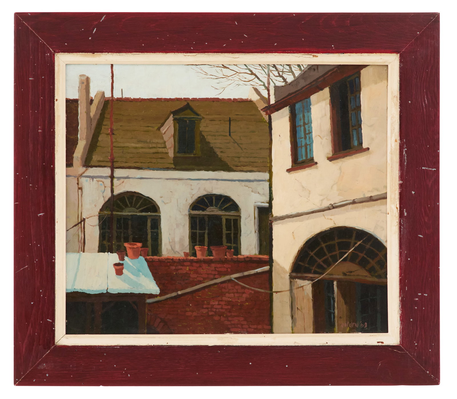 Rolland Harve Golden (US/Louisiana, 1931-2019): Rolland Harve Golden(American/Louisiana, 1931-2019)"French Quarter Courtyard", 1963oil on canvas boardsigned and dated lower right.Framed.21" x 29", framed 29-1/2" x 36-1/2" Provenance: The Estat