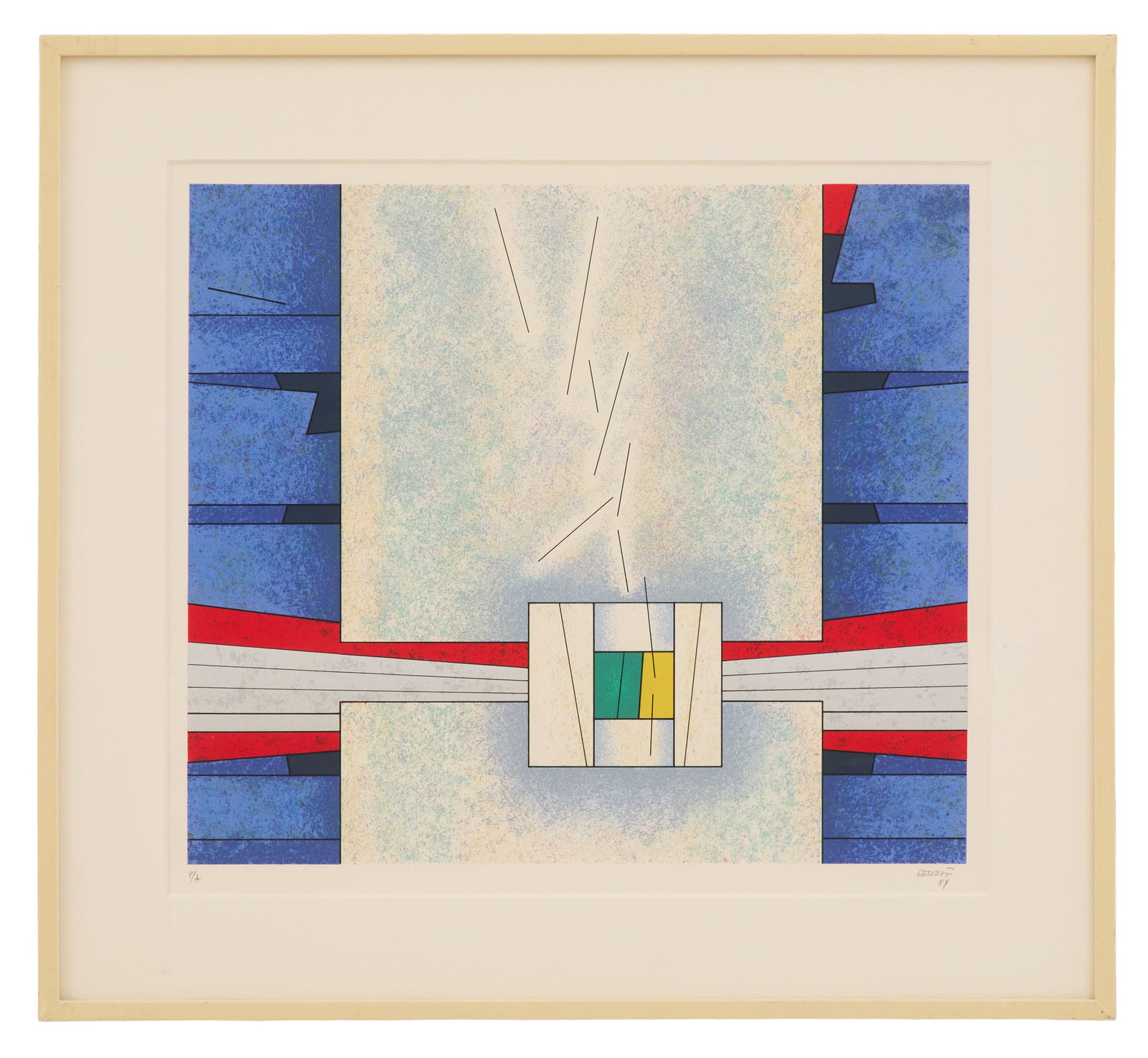 Gunther Gerszo (Mexican, 1915-2000): Gunther Gerszo(Mexican, 1915-2000)"Tula", 1984screenprint in colorspencil-signed and dated lower right, marked "A/P" lower left.Matted, glazed and framed.sight 19" x 21-1/2", framed 26" x 28-1/4"