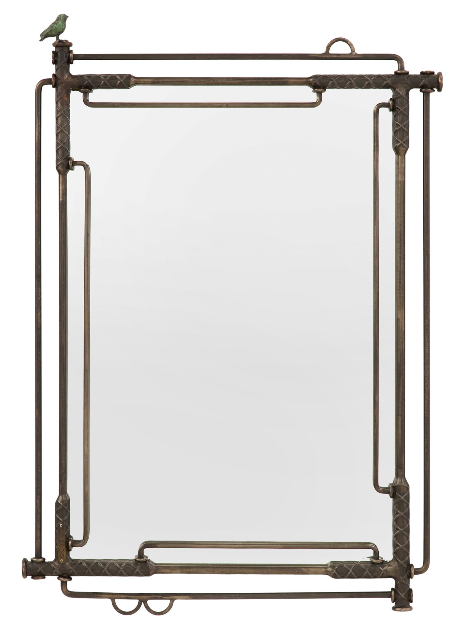 Ilana Goor Mirror: Ilana Goor Mirror20th century, in the manner of Diego Giacometti (Swiss, 1902-1985), with metal Goor tag numbered "37/100" at one corner, the mirror plate with patinated metal surround and patinated b