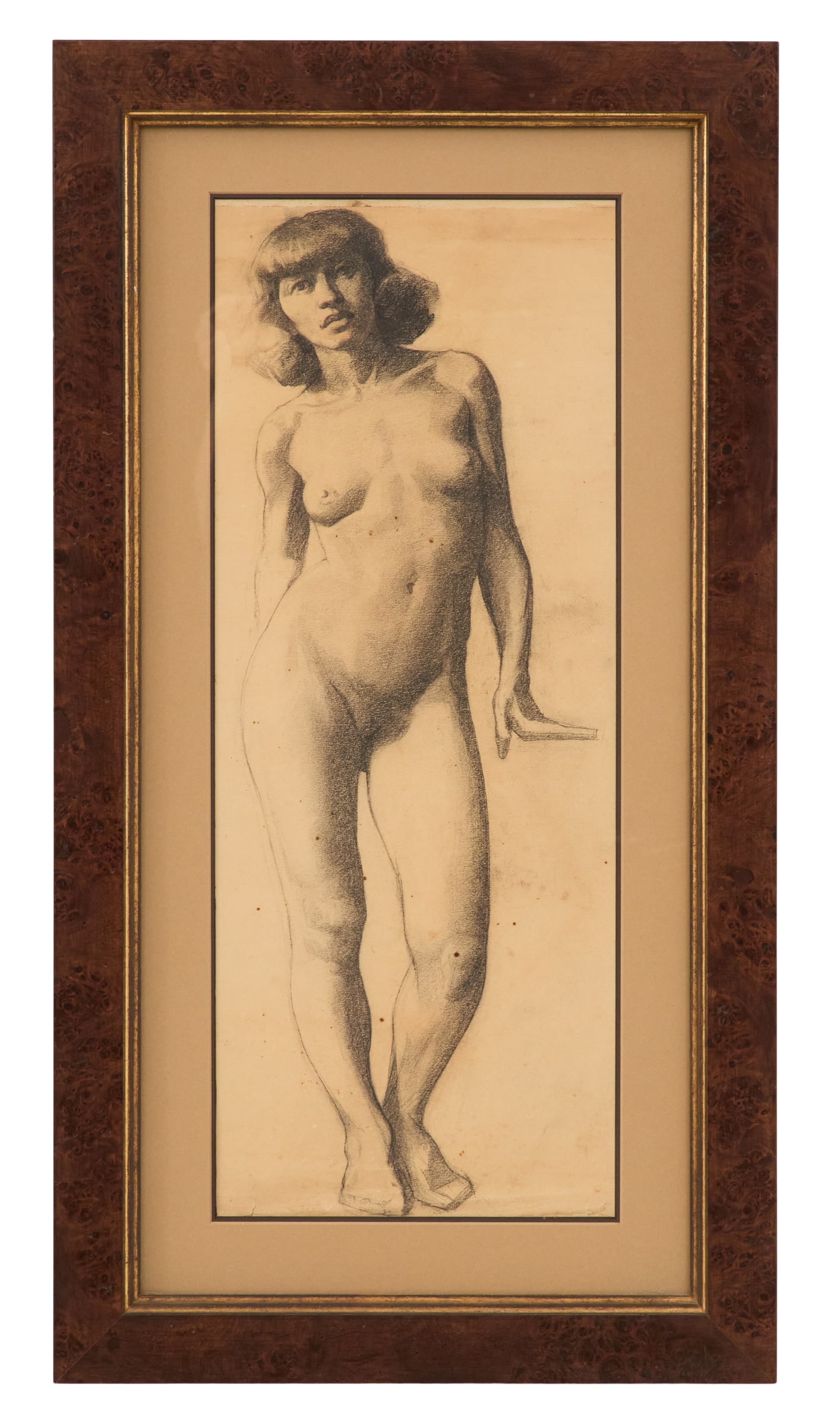 Jack Ambrose (American/Louisiana, d. 1961): Jack Ambrose(American/Louisiana, d. 1961)"Standing Nude"pencil on paperunsigned.Matted, glazed and framed.sight 22" x 10-1/2", framed 29-1/4" x 17-1/2"