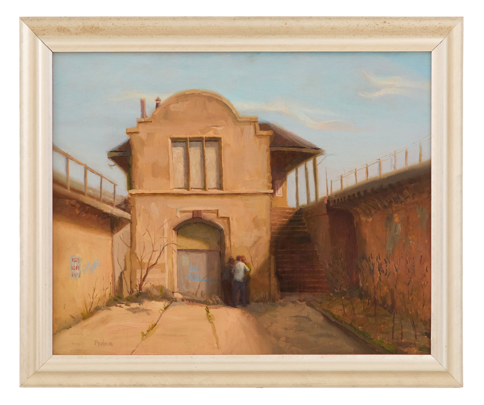 Warren Prindle (American, Contemporary): Warren Prindle(American, Contemporary)"The Three Graces"oil on masonitesigned lower left and inscribed en verso. A "Carol Robinson Gallery" label en verso.Framed.16" x 20", framed 19-1/2" x 23" P