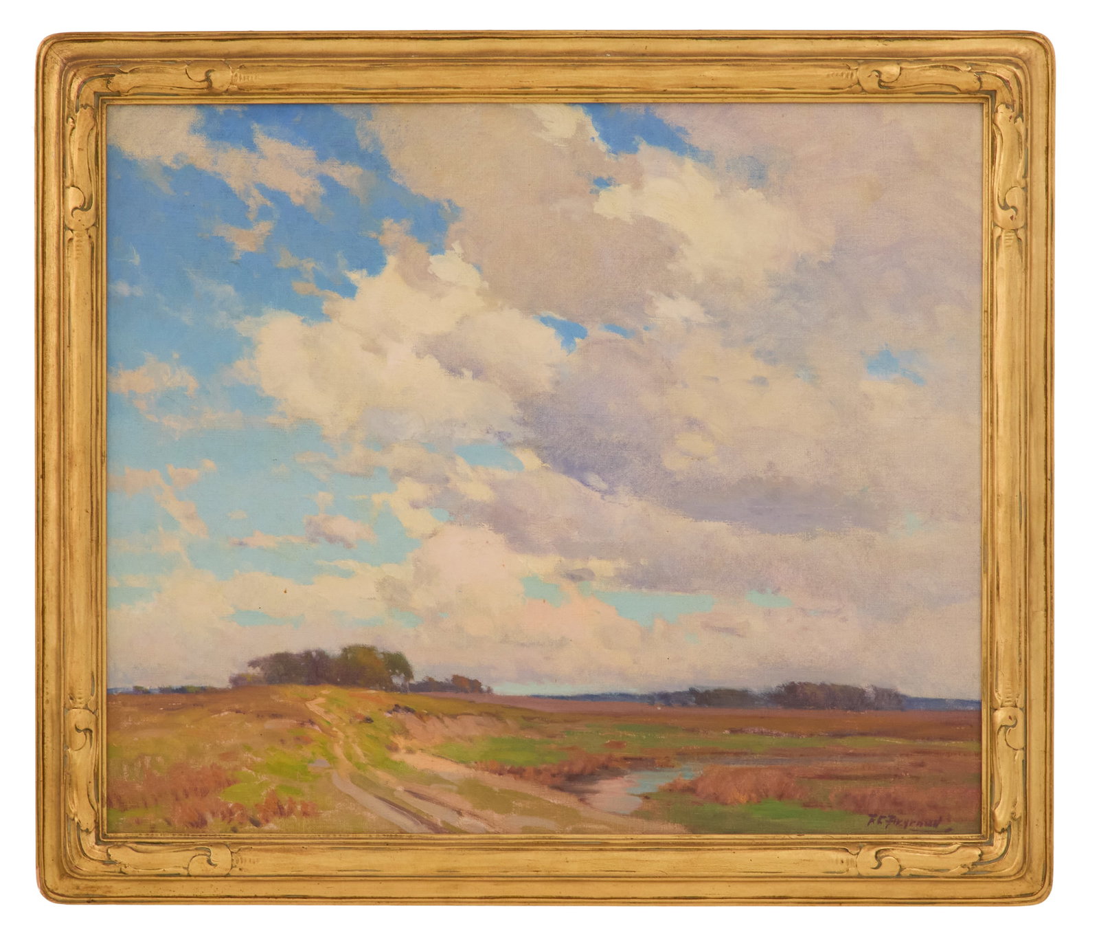 Frank Charles Peyraud (Swiss/American, 1858-1948): Frank Charles Peyraud(Swiss/American, 1858-1948)"Blue Skies, White Clouds"oil on canvassigned lower right.Framed.25" x 30", framed 29-1/2" x 34-1/4"