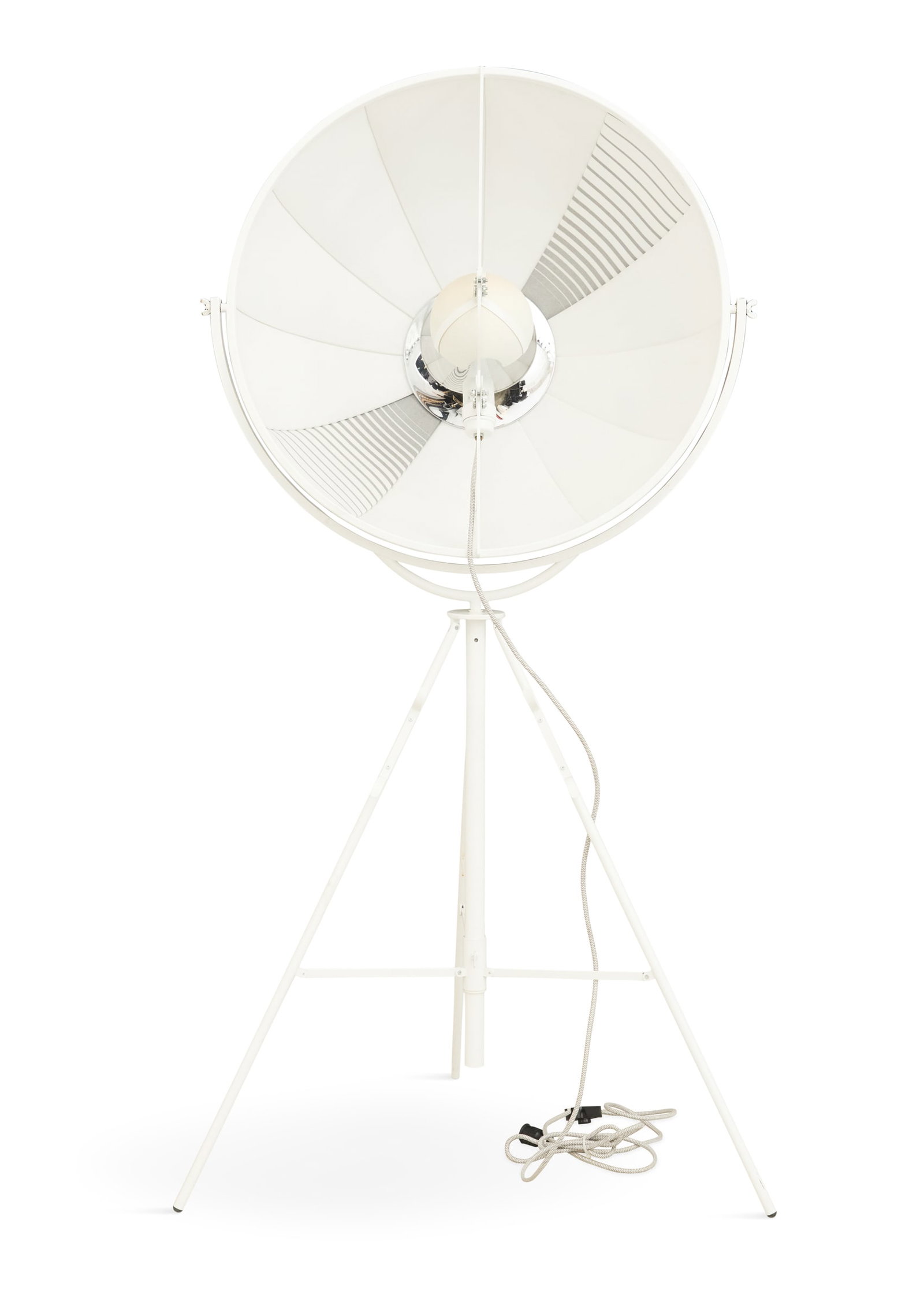 Mariano Fortuny y de Madrazo (Spanish, 1871-1949): Mariano Fortuny "y de" Madrazo(Spanish, 1871-1949)Fortuny Floor Lampenameled steel, chrome-plated steel, clothFrench, 1907/1985, retailed by Pallucco, Venice, Italy.h. 76", w. 37", dia. 38" Provenance