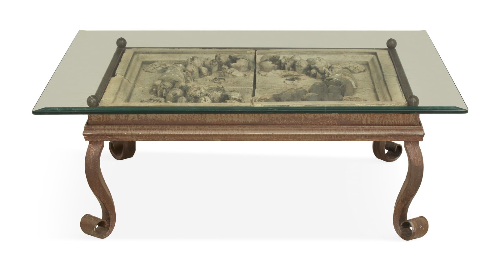 Oxidized Iron, Glass and Terra Cotta Coffee Table (1 of 3)