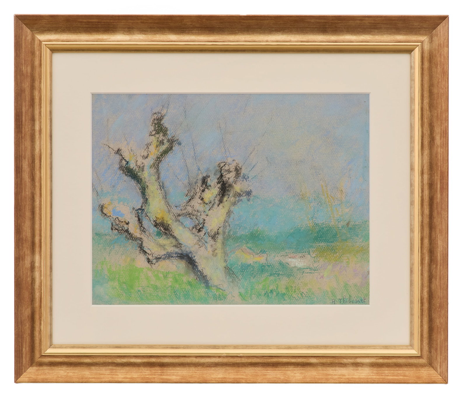 Raymond Thibesart (French, 1874-1968): Raymond Thibesart(French, 1874-1968)"Maronnies devant le Village"pastel on papersigned lower right, a "Galerie Art en Seine" label en verso. Together with a Certificat d' Authenticite from Art en Sein