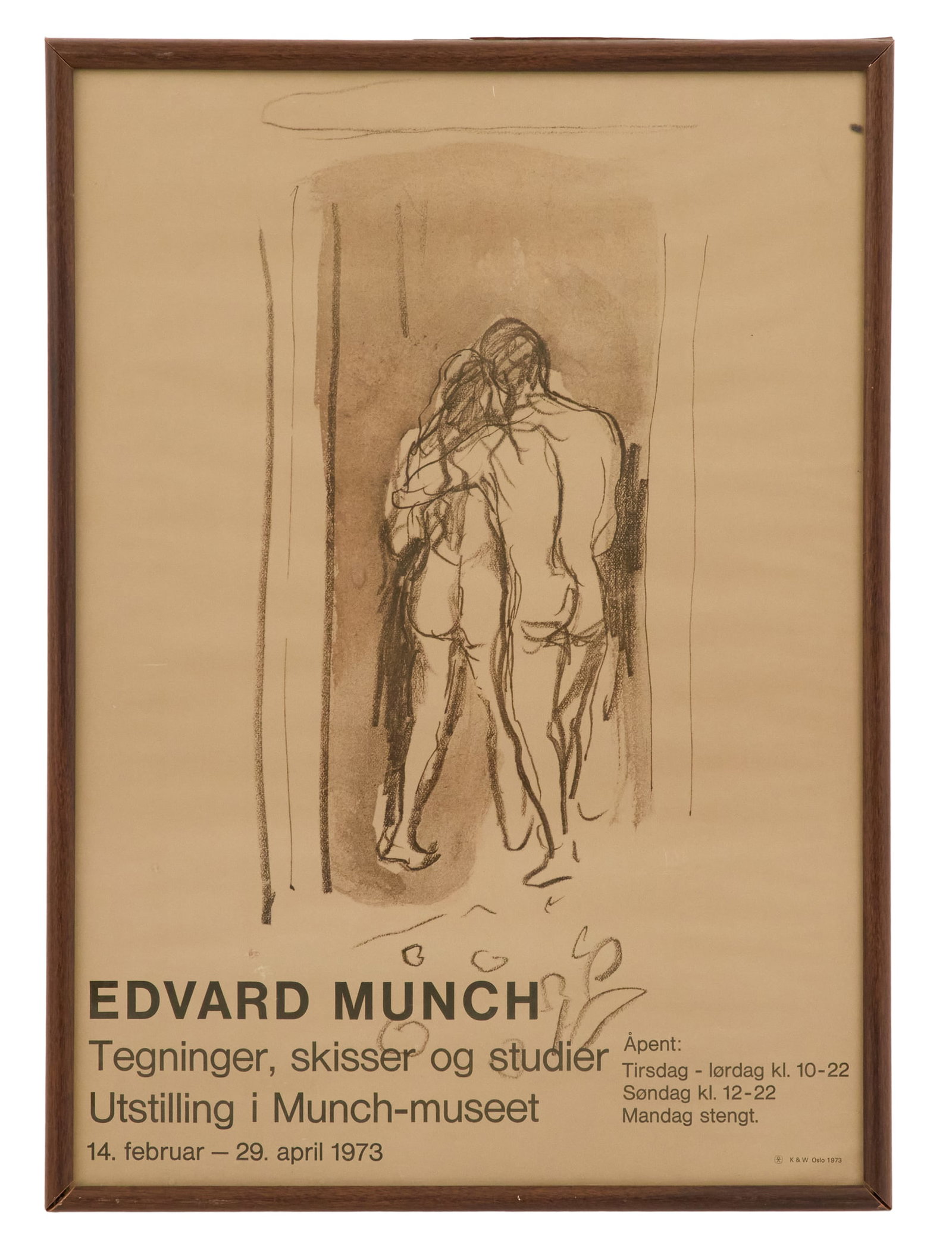 After Edvard Munch (Norwegian, 1863-1944): After Edvard Munch(Norwegian, 1863-1944)"Death and the Maiden - Exhibition Poster", 1973lithograph on paperGlazed and framed.sight 24" x 17-1/4", framed 25" x 18"
