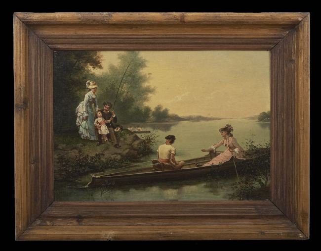 Continental School (First Quarter 20th Century): Continental School (First Quarter 20th Century), "The Boating Party", oil on panel, unsigned, 13" x 18". Framed.