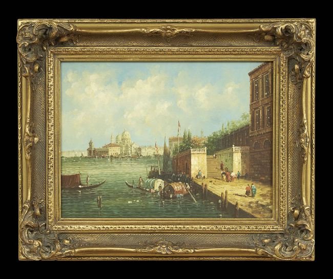 Continental School (Fourth Quarter 20th Century): Continental School (Fourth Quarter 20th Century), "Venice, The Grand Canal", oil on wood panel, unsigned, 11-3/4" x 16". Framed.