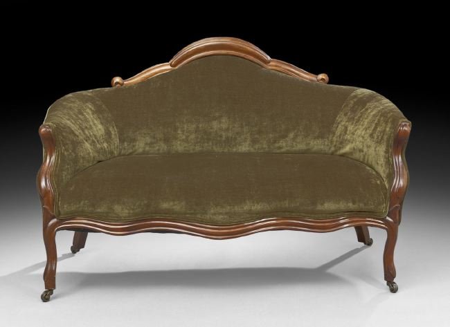 Diminutive American Rococo Revival Walnut Settee: Diminutive American Rococo Revival Walnut Settee, third quarter 19th century, h, 32", w. 50", d. 25".