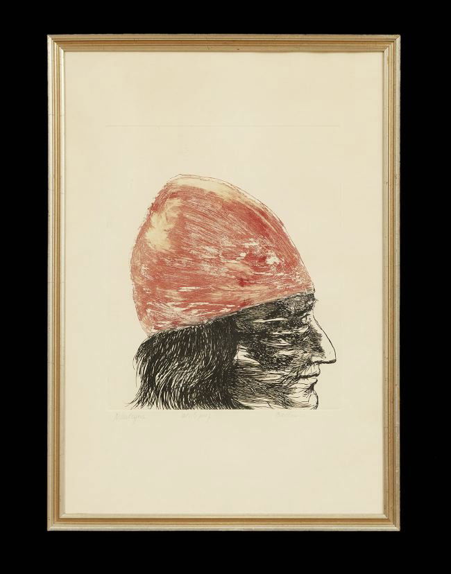 Leonard Baskin (American, 1922-2000): Leonard Baskin (American, 1922-2000), "Andrea Mantegna", etching with aquatint, artist's proof, pencil signed lower right, titled lower left, sight 28-1/2" x 20". Attractively matted, glazed and frame