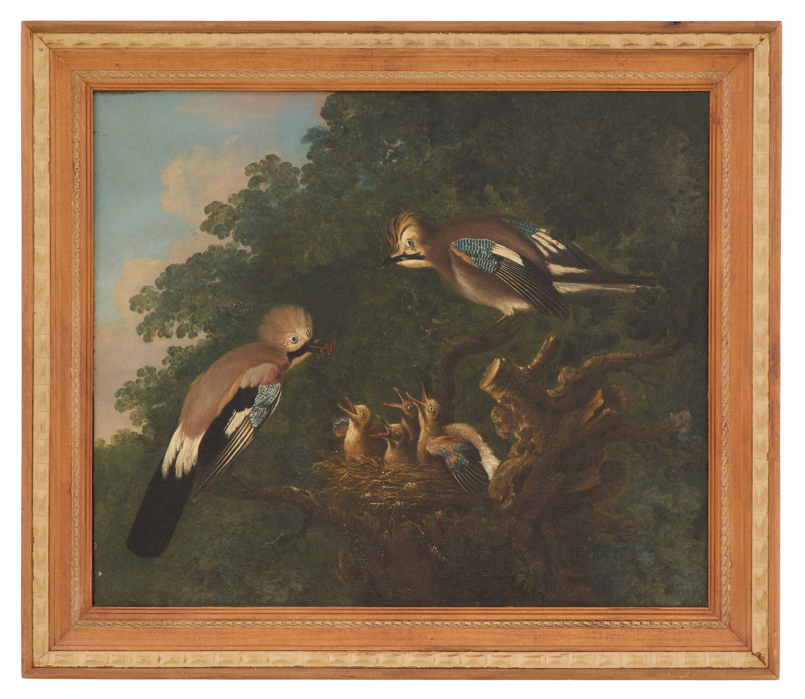 Continental School (19th Century): † Continental School 19th Century "The Eager Nestlings" oil on canvas unsigned. Framed. 25-1/2" x 29-3/4", framed 31" x 36" Provenance: Kevin Stone Antiques, The Collection of Kevin Stone & Mark Dia