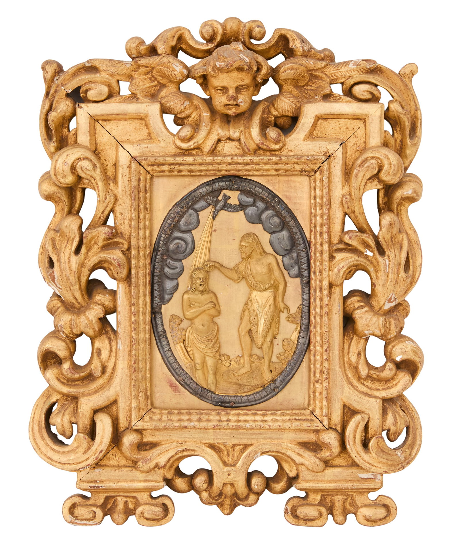 Italian Pressed Brass and Giltwood Plaque (1 of 2)
