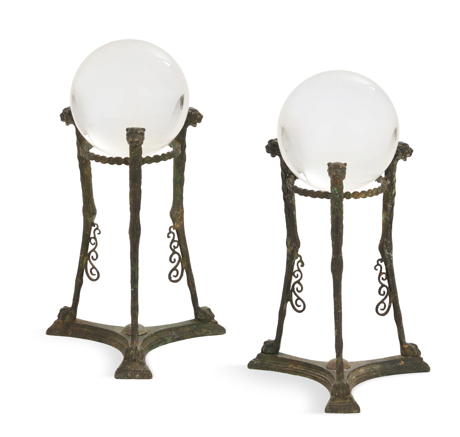 Pair of Italian Crystal Spheres on Bronze Stands (1 of 2)