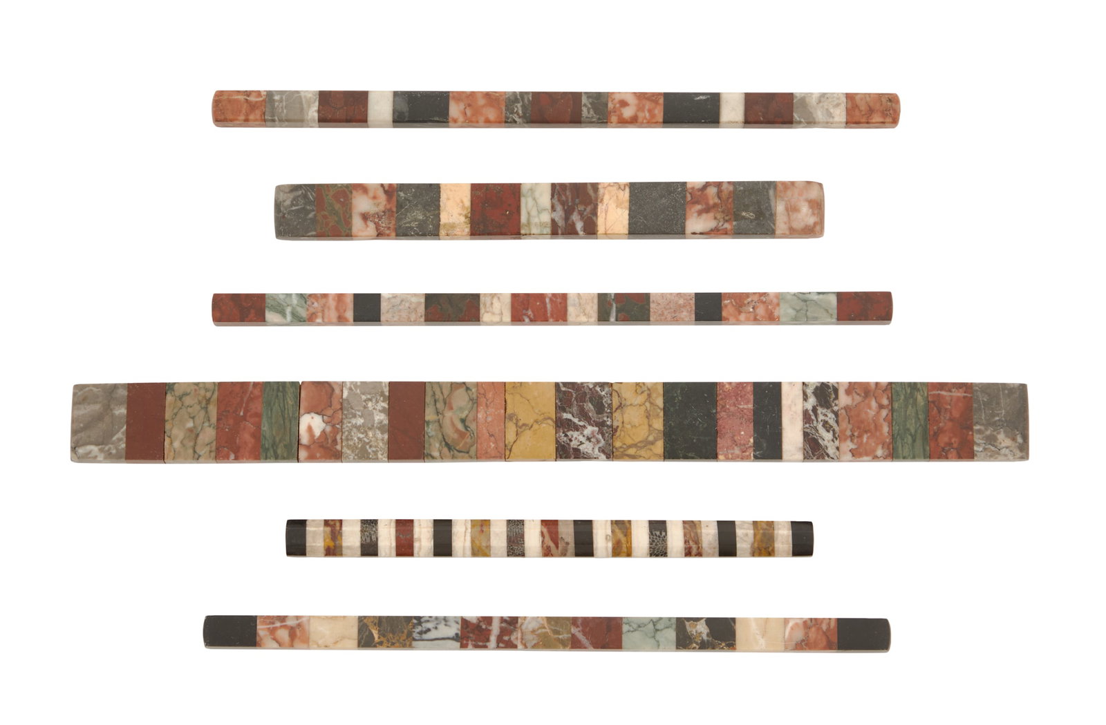 Collection of Six Italian Specimen Marble Rulers: Collection of Six Italian Specimen Marble Rulers 19th/20th century, each with various specimen marble striations. l. 7-3/4" to 14-1/8"