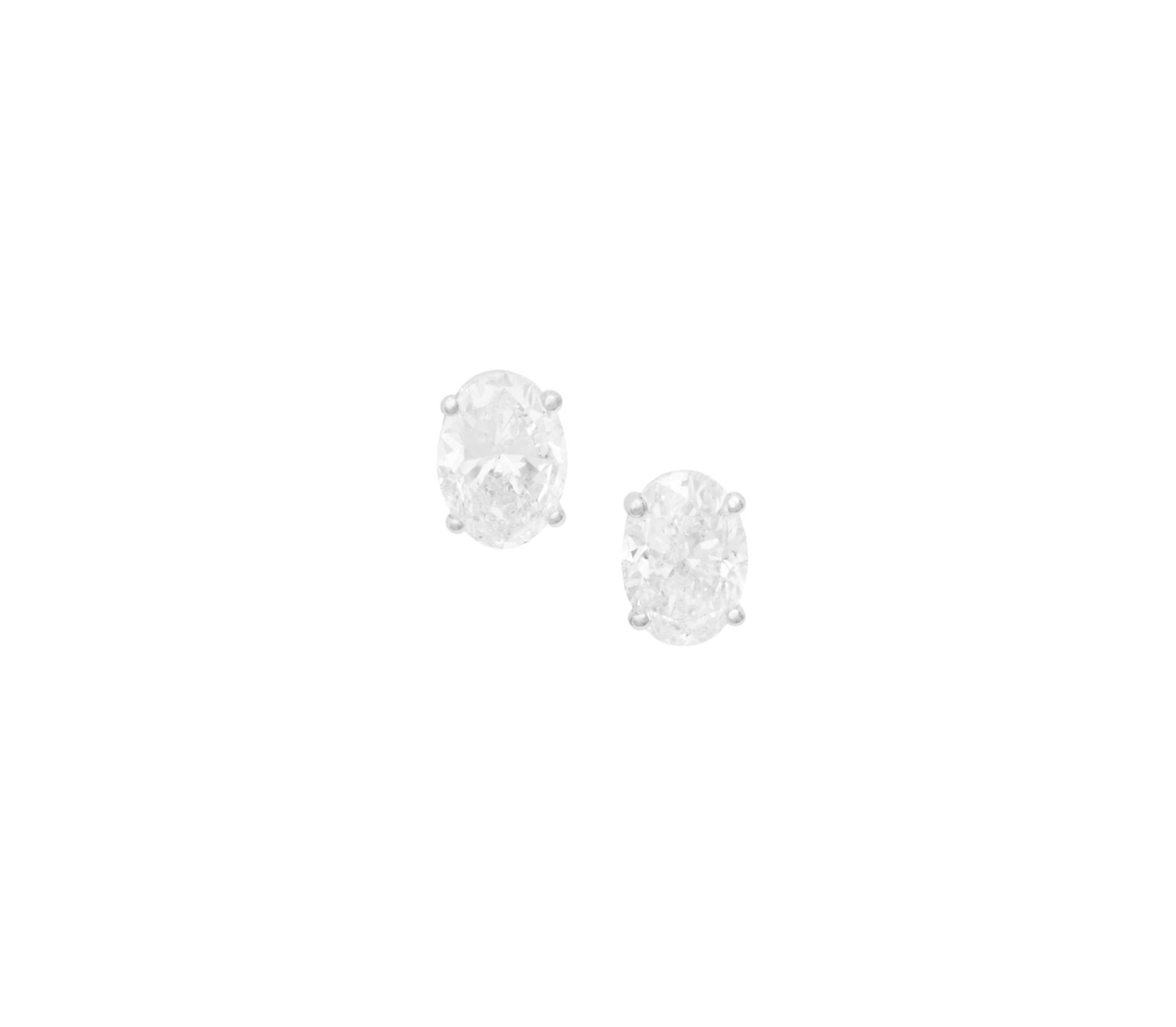 Pair of Diamond Stud Earrings: Pair of Diamond Stud Earrings 14k white gold, the earrings mounted with oval-cut diamonds weighing approximately 2.01 carats in total. total weight 1.4 grams