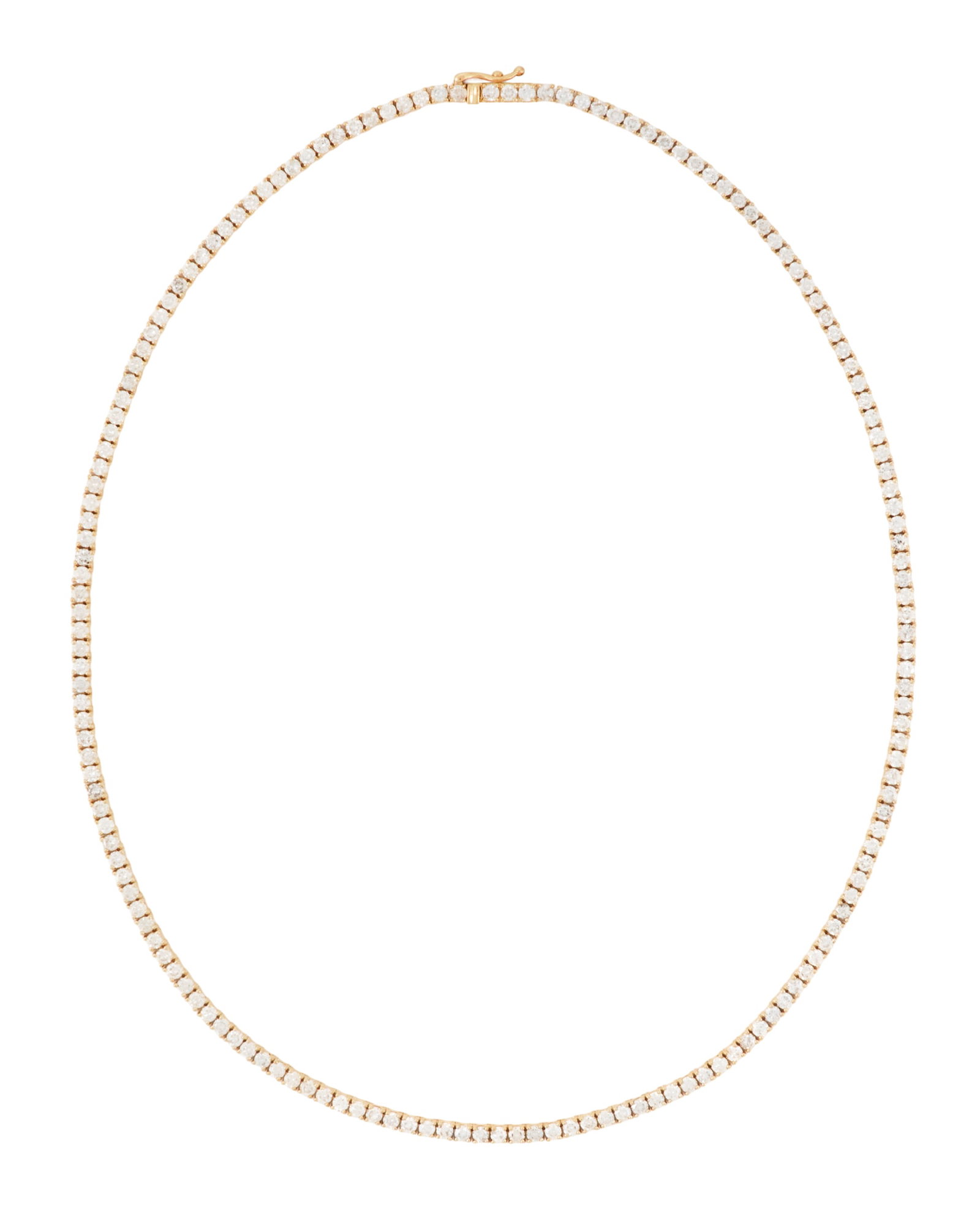 Diamond Necklace: Diamond Necklace 14k yellow gold, the necklace mounted with round brilliant-cut diamonds weighing approximately 9.00 carats in total. l. 17", total weight 15.4 grams