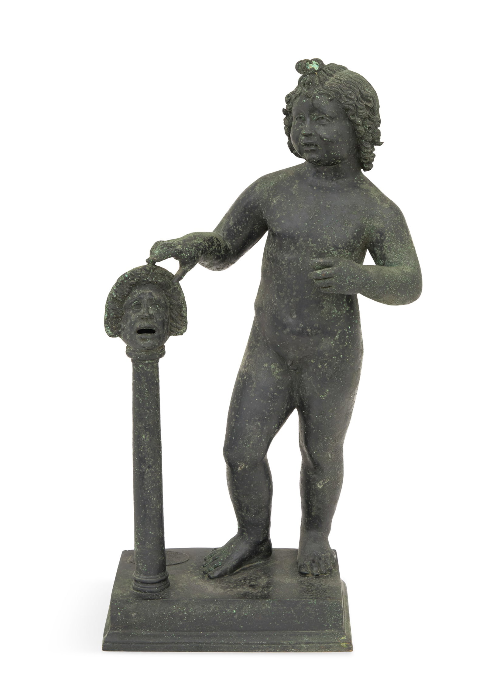 Neapolitan Patinated Bronze Grand Tour Figure: Neapolitan Patinated Bronze Grand Tour Figure ca. 1895, cast and labeled by Sabatino de Angelis, after the undated sculpture discovered in 1754 at the Villa dei Papiri at Herculaneum and now conserved