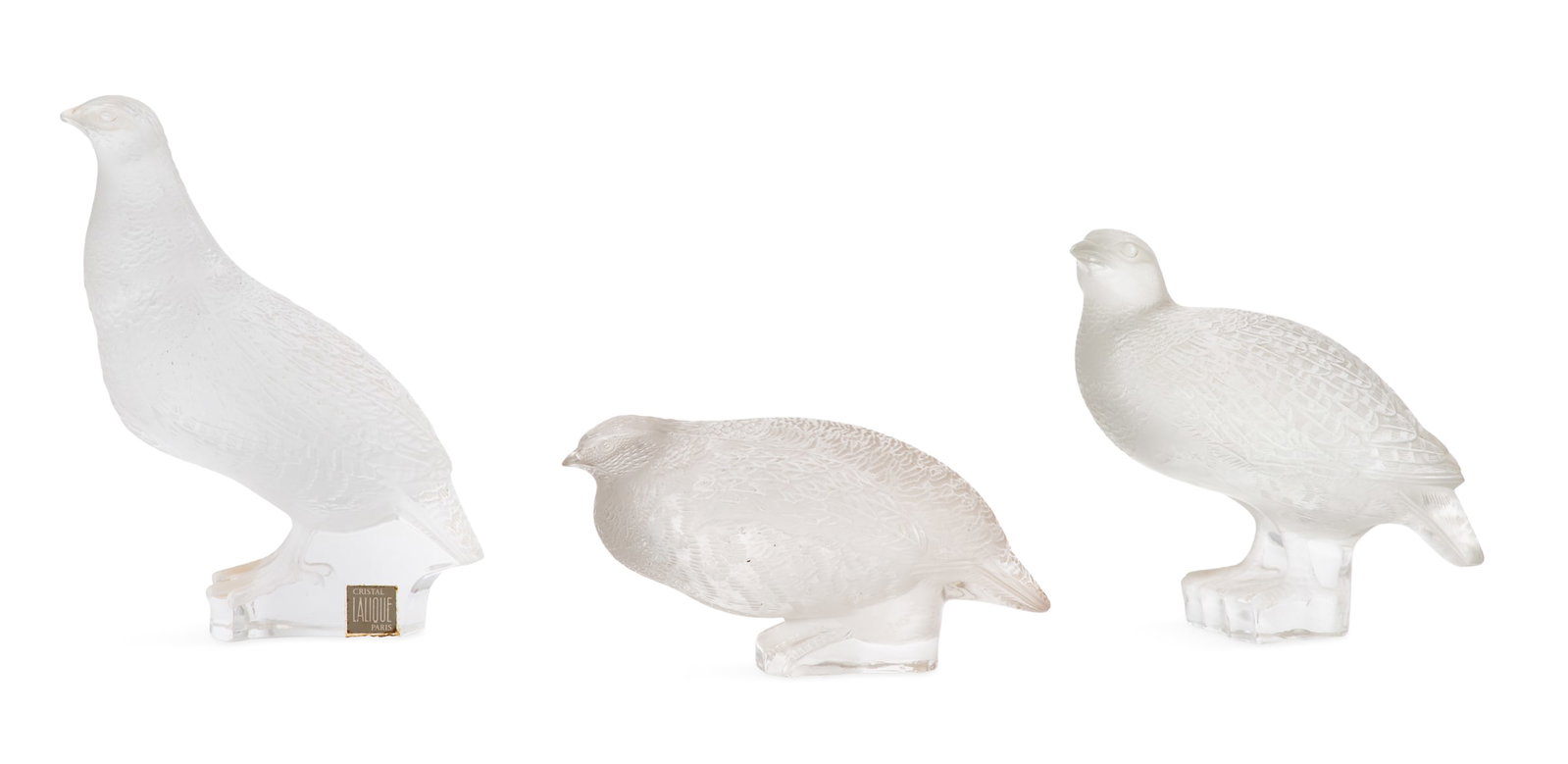 Three French Signed Lalique Quail Figures (1 of 5)