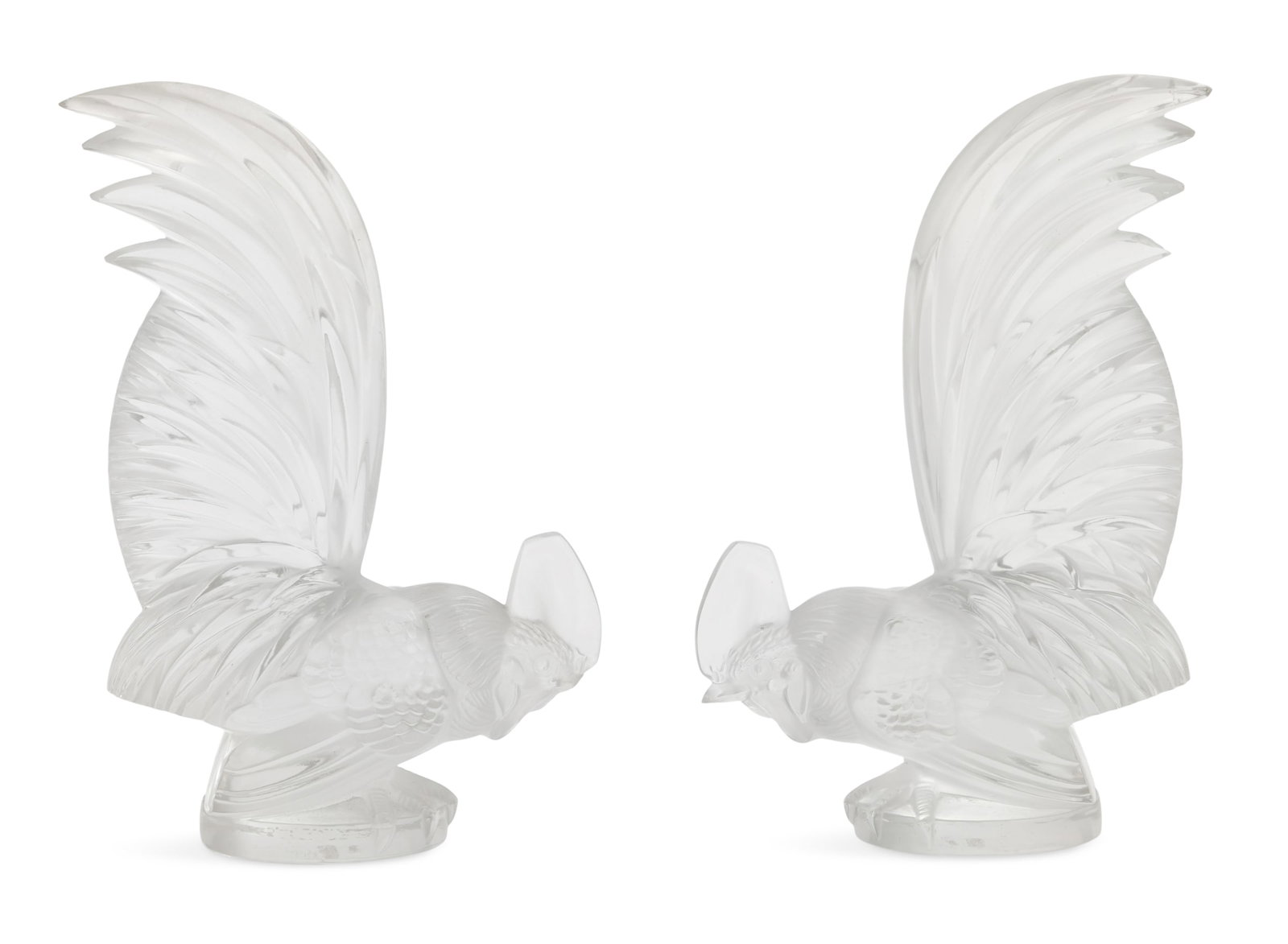 Pair of French Lalique Crystal Cockerels (1 of 3)