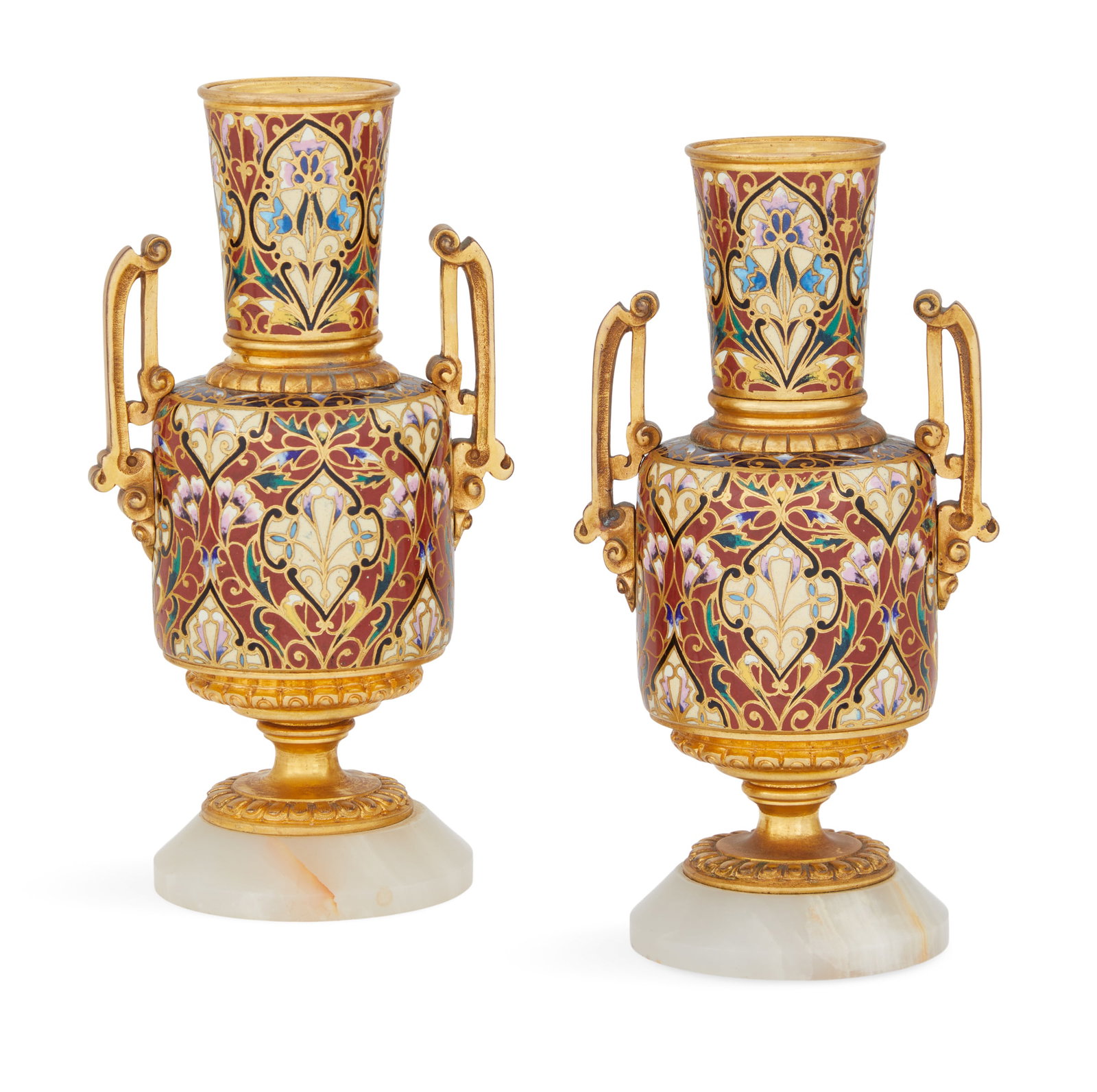 Pair of French Champleve Enamel Vases (1 of 2)