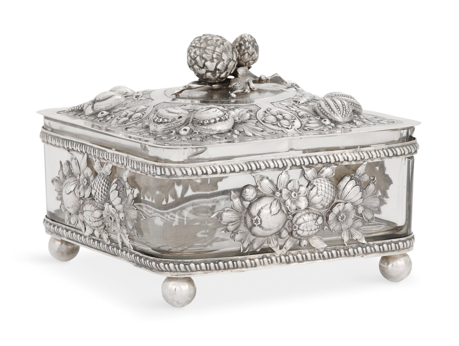 German Silver and Glass Covered Vegetable Dish (1 of 5)