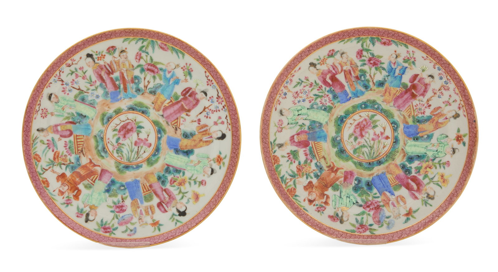 Pair of Chinese Export Rose Mandarin Plates (1 of 1)