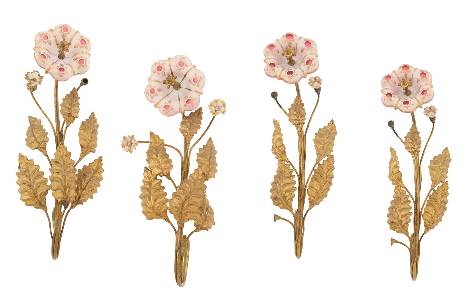 Four Rare Overlay Glass and Gilt-Brass Tiebacks (1 of 8)