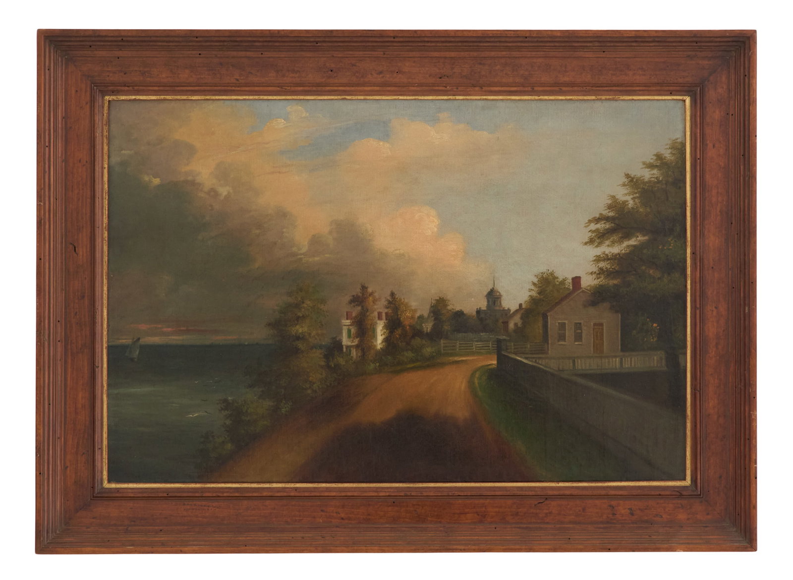 English School (19th Century): English School 19th Century "Road to the Village Green" oil on canvas unsigned. Framed. 16" x 24", framed 21-1/4" x 29-1/2" Provenance: The collection of Clarence G. Ochsner, Wabasha, Minnesota.
