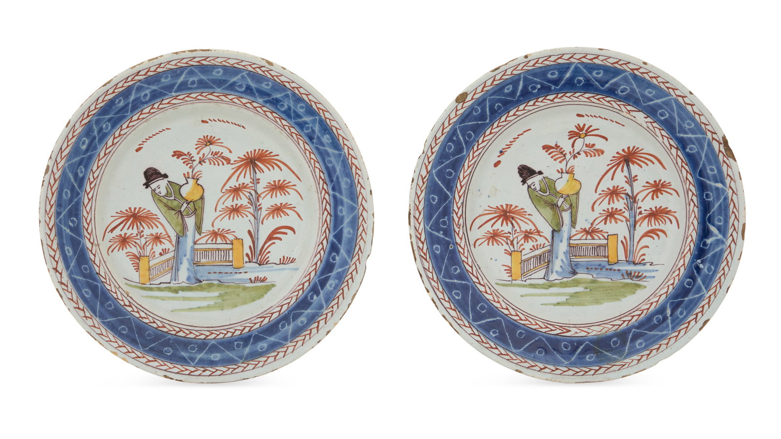 Pair of English Delft Polychrome Plates (1 of 3)