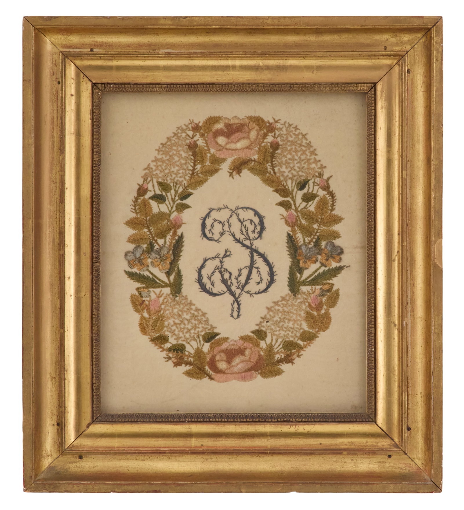 British Embroidery of a Floral-Bordered Monogram (1 of 2)