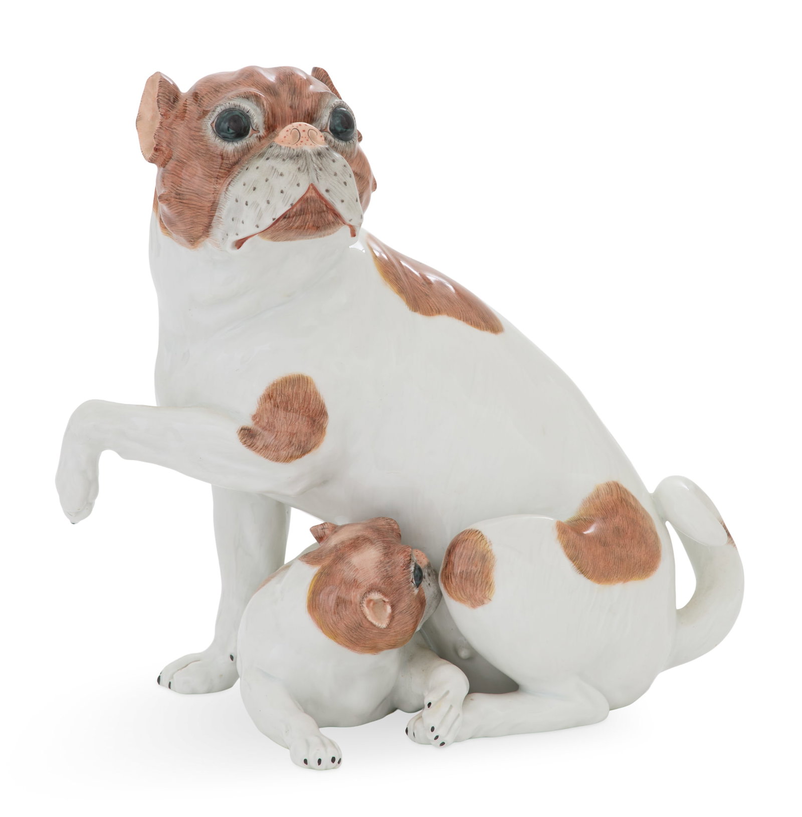 Dresden Porcelain Figure of a Pug and Her Pup (1 of 3)