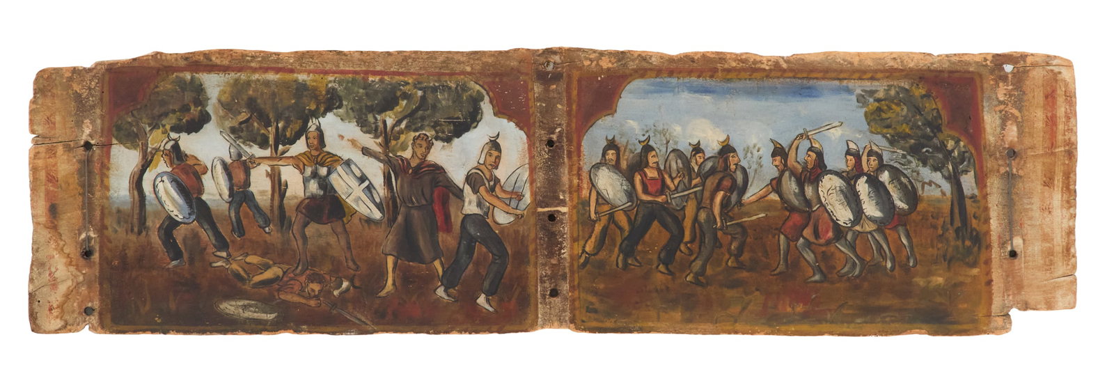 French Decorative Painted Panel of a Battle Scene (1 of 2)