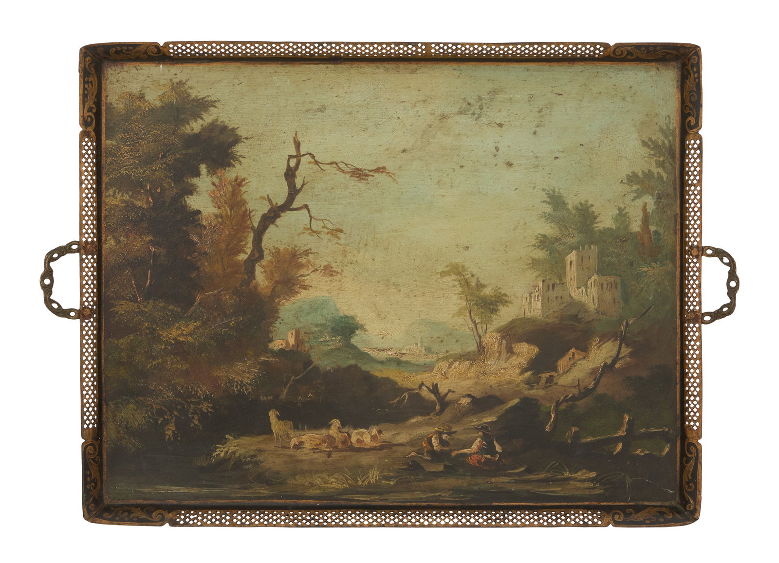 Continental Painted Tole Tea Tray (1 of 2)