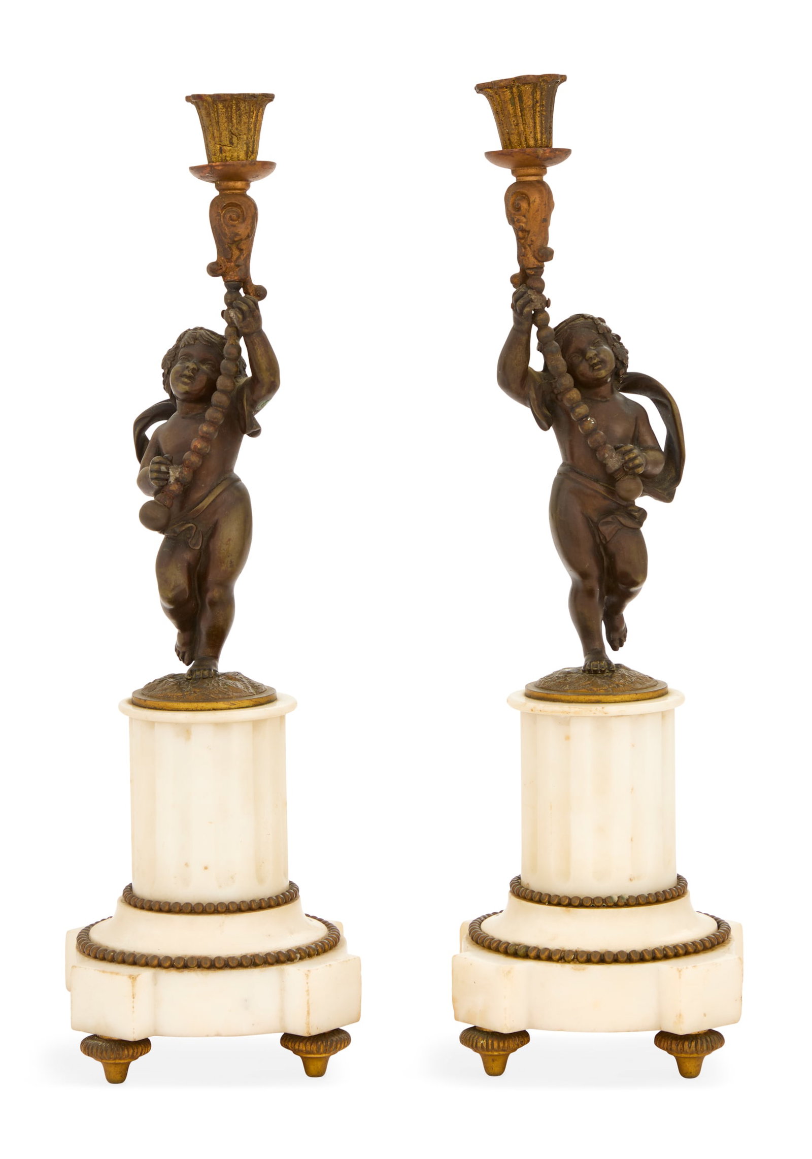 French Bronze and Marble Figural Candlesticks (1 of 2)