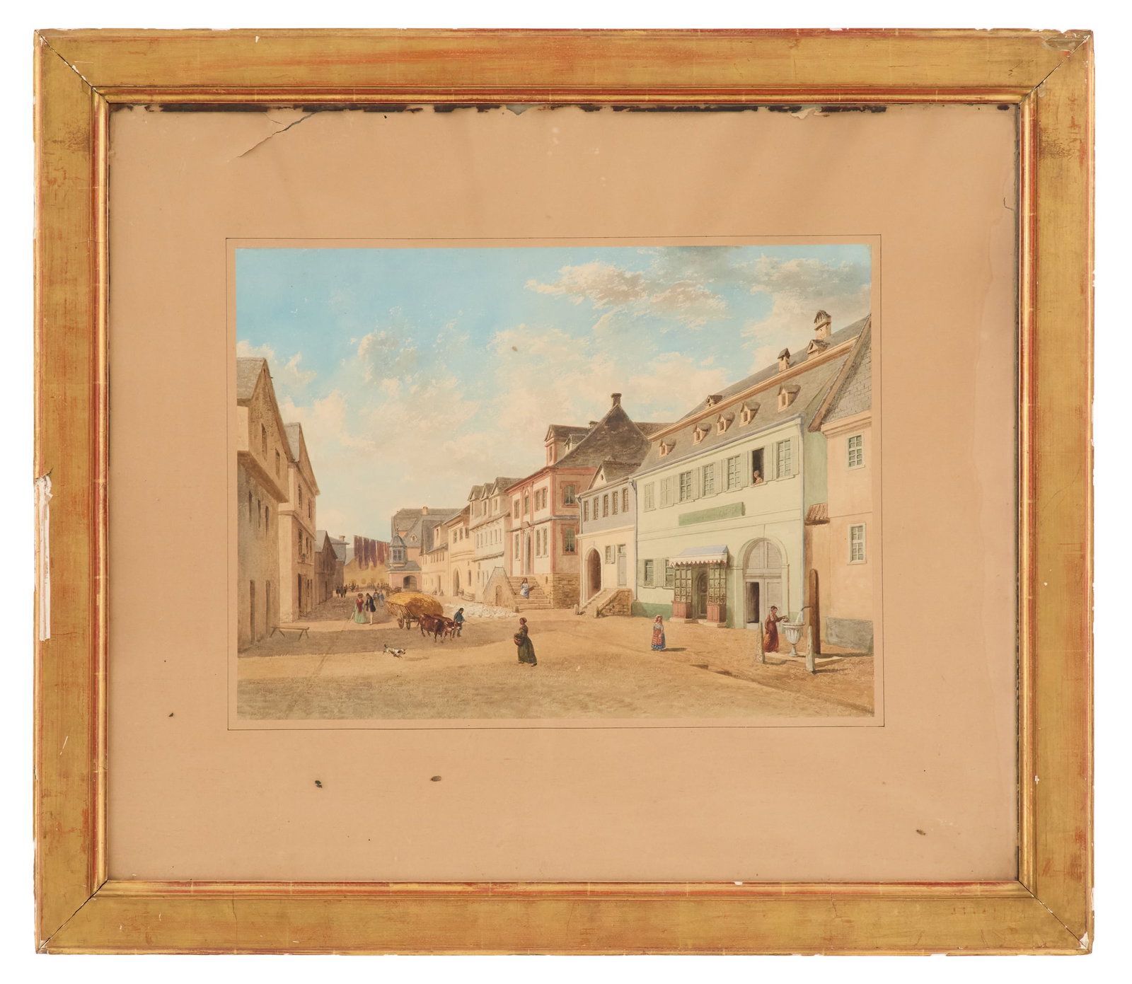 Italian School (19th Century): Italian School 19th Century "Village School" watercolor on paper unsigned. Glazed and framed. 25-1/2" x 29-1/2", framed 30" x 34-1/2" Provenance: Kevin Stone Antiques, The Collection of Kevin Stone & 